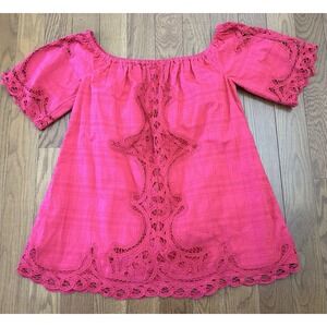 Free People Battenberg Crochet Lace Off Shoulder Tunic Dress Pink  Medium NWT
